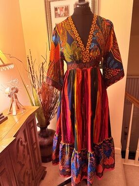Bohemian V-Neck Maxi Dress in Multi-Color